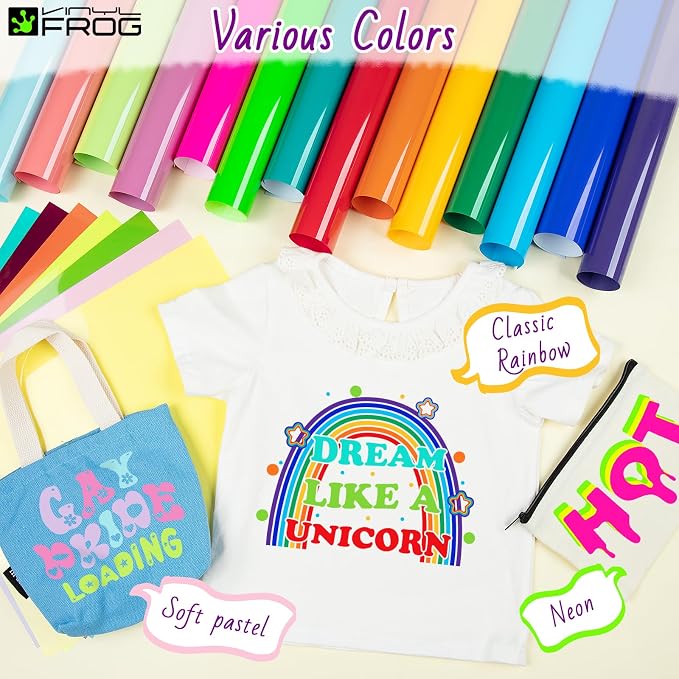 VINYL FROG Heat Transfer Vinyl Bundle 22 Pack Multicolored HTV Vinyl Sheets - Image 4
