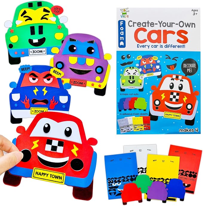 VKPI 4 Pieces EVA Foam Art Crafts Gift Kit, Creative Make Your Own Cars by VKPI