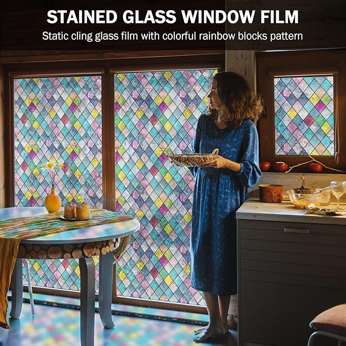 Stained Glass Window Film, Window Privacy Films, Colorful Lattice Window Tint - Image 2