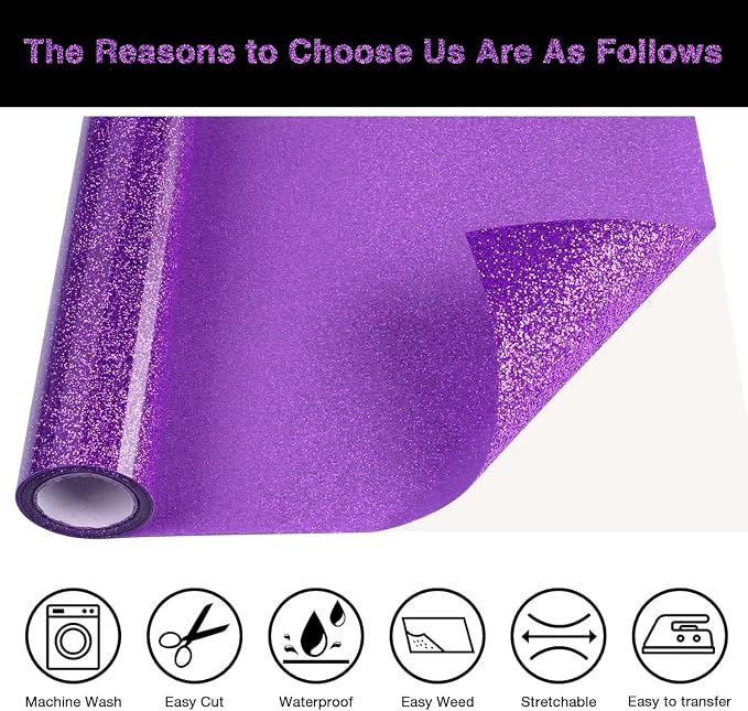 Purple Glitter HTV Heat Transfer Vinyl Roll 12inch x 20 ft - Image 3