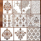 Damask Stencils for Walls 12inch Corner Border Stencil Large Texture Stencils by SUNVERSE