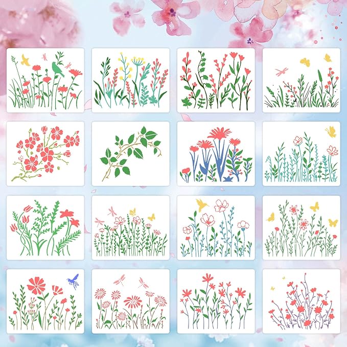 16 Pieces Wildflower Stencils for Painting, Reusable Small Spring Wild Flower - Image 5