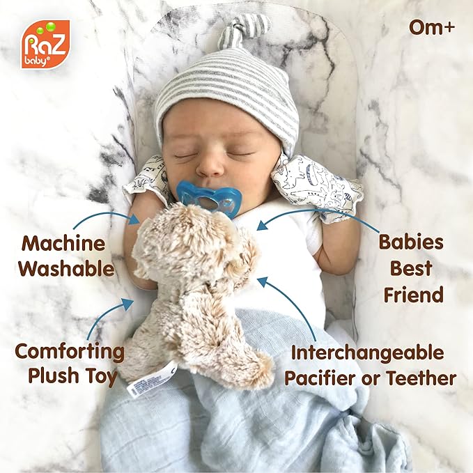 RaZbaby Penguin RaZbuddy w/RaZberry Teething Relief Pacifier – Soothes Sore Gums w/Nature-Inspired Texture, 100% BPA-Free Silicone Teether, Detachable Stuffed Animal – 3 Months+ Teether, Blue