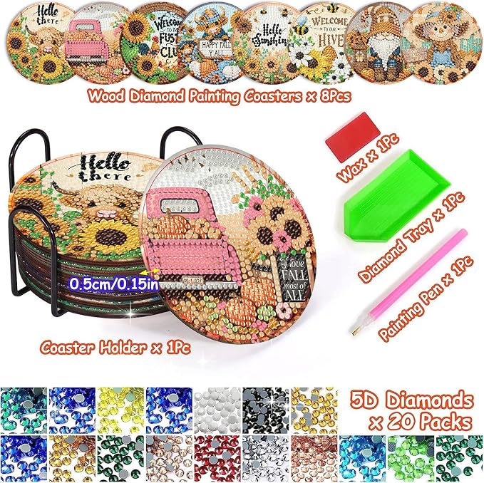 Axquilon 8 Pcs Fall Diamond Art Coasters Kit - Image 2