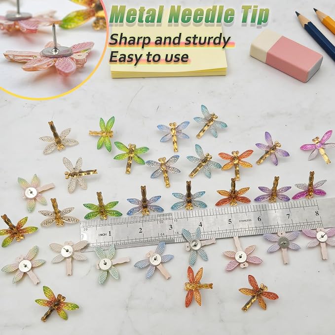 30 Pcs Colorful Resin Dragonfly Push Pins, Insect Thumb Tacks - Image 3