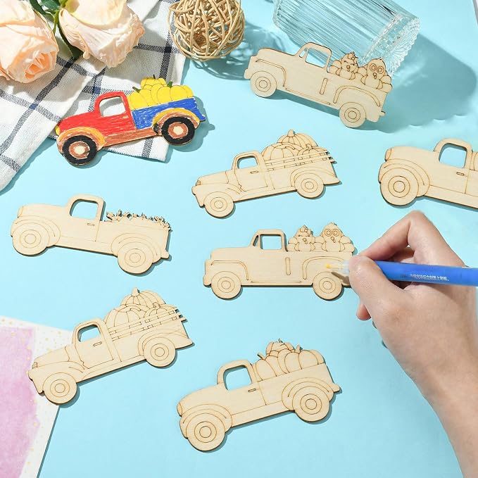 32 pcs Pumpkin Carriage Theme Undyed Wood Cutout Charms Car Vehicle Halloween - Image 5