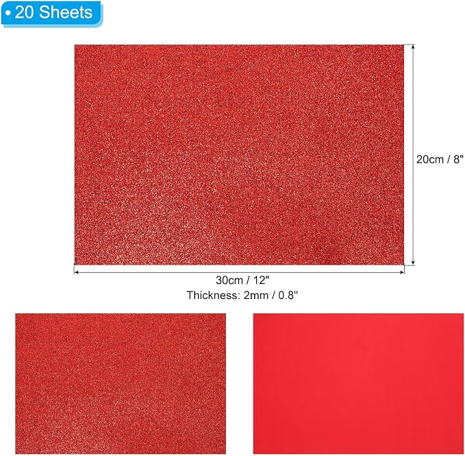 PATIKIL Red Shiny EVA Glitter Foam Sheet 11 x 8 Inch 2mm Thick Sparkle EVA - Image 2