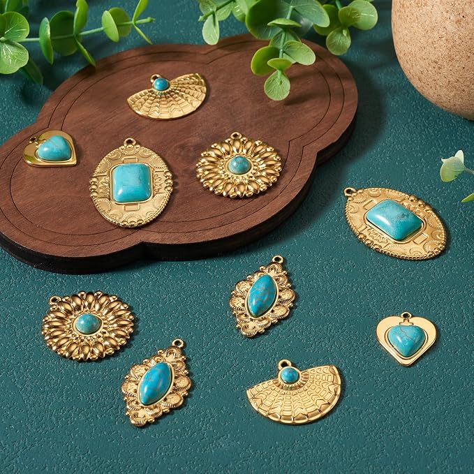 10Pcs Synthetic Turquoise Stone Charms Golden Bohemian Style Turquoise Charm - Image 6