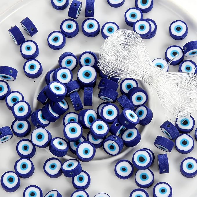100pcs Evil Eye Polymer Clay 10mm Spacer Beads - Image 3