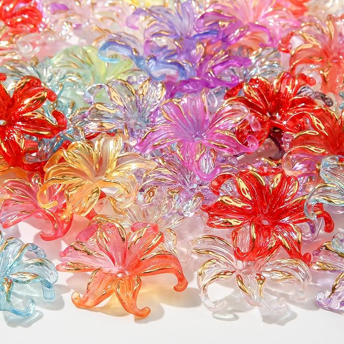 CYEENUT40pcs Flower Shape Beads Color Iris Bead Color Lily Beads by CYEENUT