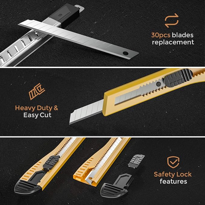 Nicpro 15 PCS Utility Knife Box Cutters Retractable Razor Knife 9mm - Image 6