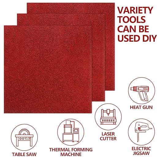 3 Pcs Glitter Red Glossy Acrylic Sheets, 7.87 x 7.87 x 1/10 Inch Laser Cutting - Image 6