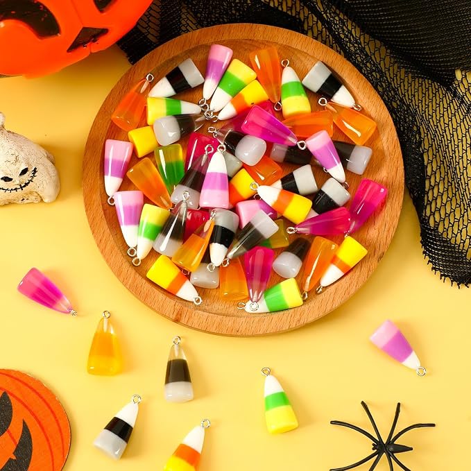 Augshy 64Pcs Resin Candy Corn Charms Glow in The Dark Halloween Pendant | Mini - Image 3