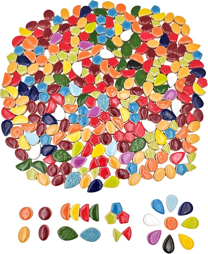 1.1lb Ceramic Mosaic Tiles, Mixed Colour Ceramic Mosaic Pieces by Unknown