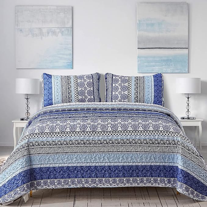 WONGS BEDDING Boho Quilt Set King Size, Lightweight Bedspread Coverlet Bedding by WONGSBEDDING