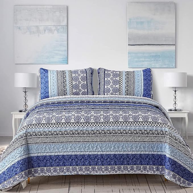 WONGS BEDDING Boho Quilt Set Queen Size, Lightweight Bedspread Coverlet Bedding by WONGSBEDDING