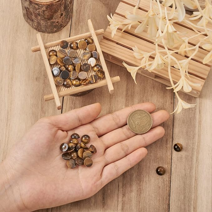 FASHEWELRY 50Pcs Natural Tiger Eye Cabochons Flat Back Gemstone Cabochons Half - Image 3