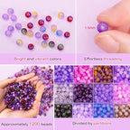 XSEINO About 1200+ pcs 6mm Glass Beads Bracelet Making Kit, 24 Assorted Purple - Image 4