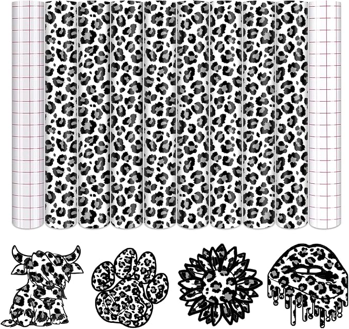 Tintnut Black White Leopard Permanent Vinyl Adhesive Vinyl 8 Pcs 12x10in | by Tintnut