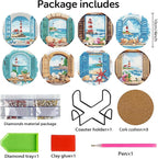 8 PCS Diamond Art Coasters Kits Lighthouse Diamond Painting Coaster | Diamond - Image 2