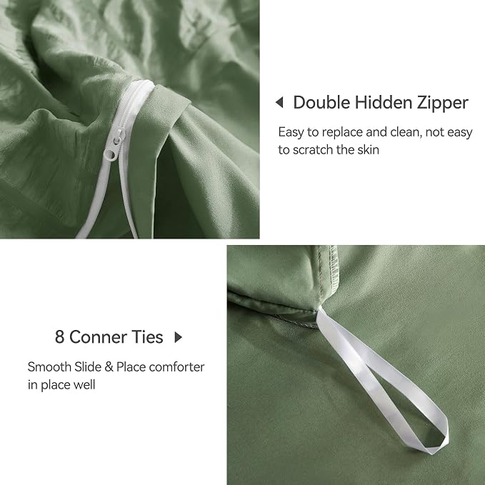 JELLYMONI Dark Green Duvet Cover Queen Size, Soft Breathable Seersucker Duvet - Image 5