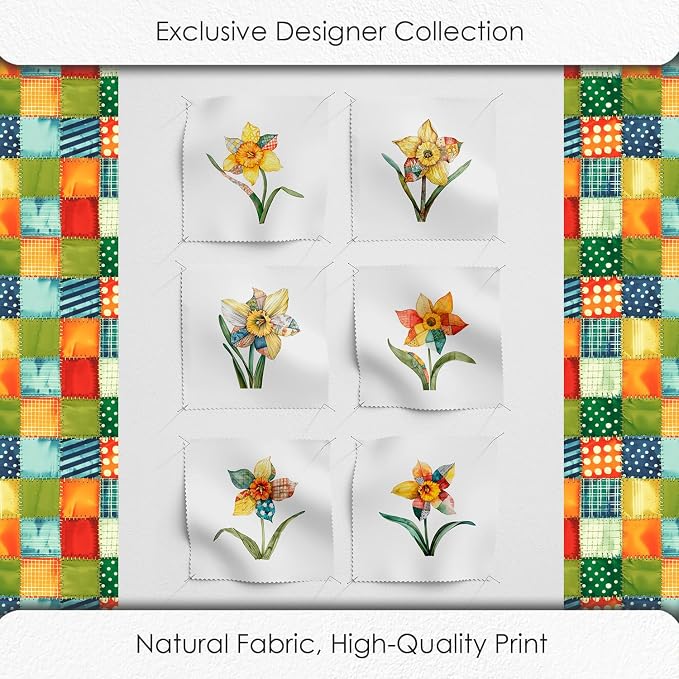 Daffodil Patchwork Cotton Fabric Panel – 6 Designs + Bonus Patchwork Sheet - Image 5