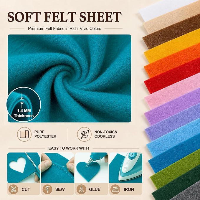 Peacock Blue Large Felt Fabric 36" x 36", 1.4 mm Soft Felt Sheet, Nonwoven - Image 4