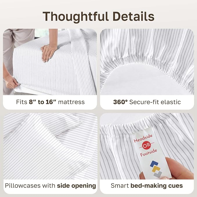California Design Den Soft 100% Cotton Full Size Bed Sheets Set, 400 TC Good - Image 5