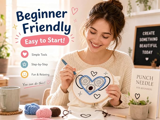 Clberni Punch Needle Kit Adult Beginners, Punch Needle Pillow Kits All-in-One - Image 4