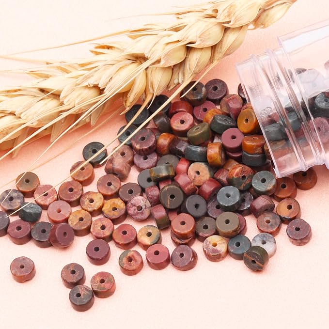 Natural Stone Heishi Beads for Necklace Making, 4 mm x 2 mm Small Flat Round - Image 7