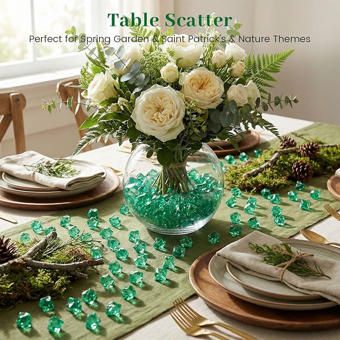 DomeStar 150PCS Fake Ice, Vase Fillers Green Acrylic Fake Diamonds Plastic Gems - Image 4