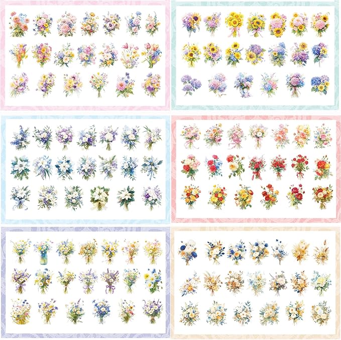 OKUPAN 120Pcs Flower Stickers for Scrapbooking Supplies, Transparent Scrapbook - Image 7