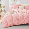 HYMOKEGE Pink/Ivory Duvet Cover Full Size, Ultra Soft 3-Piece Seersucker Duvet by HYMOKEGE