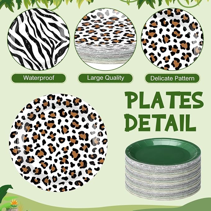 Funnymoom 60 Pcs 7 Inch Jungle Safari Paper Plates Forest Animal Plates - Image 3