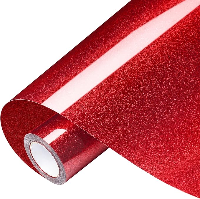 VinylRus Glitter Heat Transfer Vinyl Rolls-10” x 8ft Red Iron on Vinyl by VinylRus