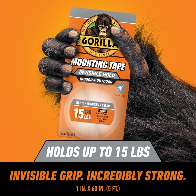 Gorilla Invisible Hold Mounting Tape, Holds up to 15 lbs, Permanent Bond - Image 2