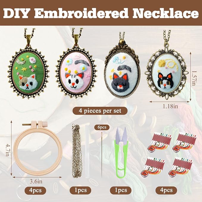 ZOCONE New 4 Packs Embroidery Necklace Kits, Embroidery Pendant Kit Mini Cross - Image 2