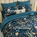 Yiran King Size Comforter Set 7 Pieces, Peacock Blue Botanical Floral Winter - Image 4