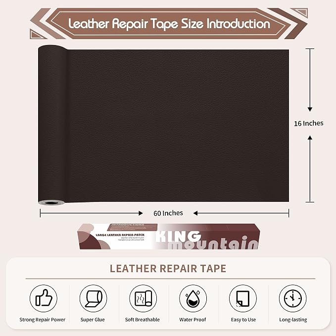 KING MOUNTAIN Leather Repair Patch, 16 x 60 Inches self Adhesive Leather Repair - Image 4