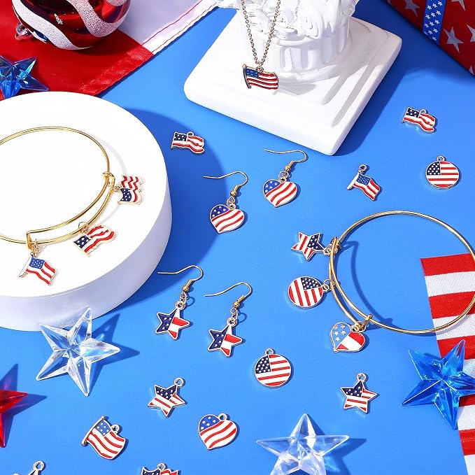 SANNIX 90 Pcs American Flag Charms, Patriotic Enamel Charms - Image 2