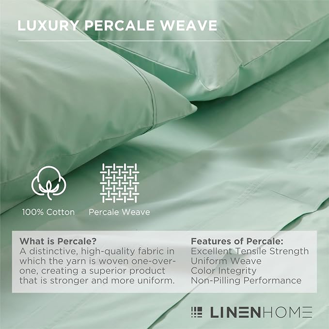 Linen Home 100% Cotton Percale 1 Flat Sheet, Queen Size - Image 2