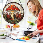 DASTOLL Stained Glass Window Hanging, Big Red Mushroom Suncatcher - Image 5