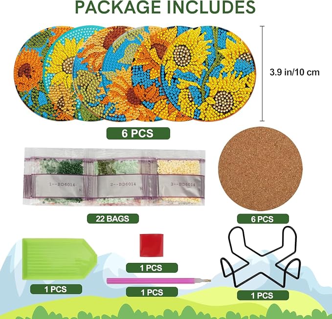EWJRNSF 6 PCS Sunflower Diamond Painting Coasters Kit - Image 2
