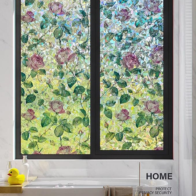 Retro Flowers Window Privacy Film, Magnolia Stained Glass Decorative Window Film - Image 2