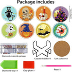 Clendo 8 PCS Halloween Diamond Art Coasters Kits, Cute Diamond Painting Coaster - Image 2