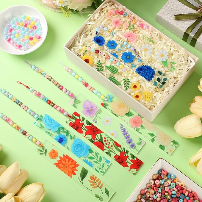 Liliaafar 8 Pcs Back to School Flower DIY Beadable Bookmarks Craft Kit - Image 4
