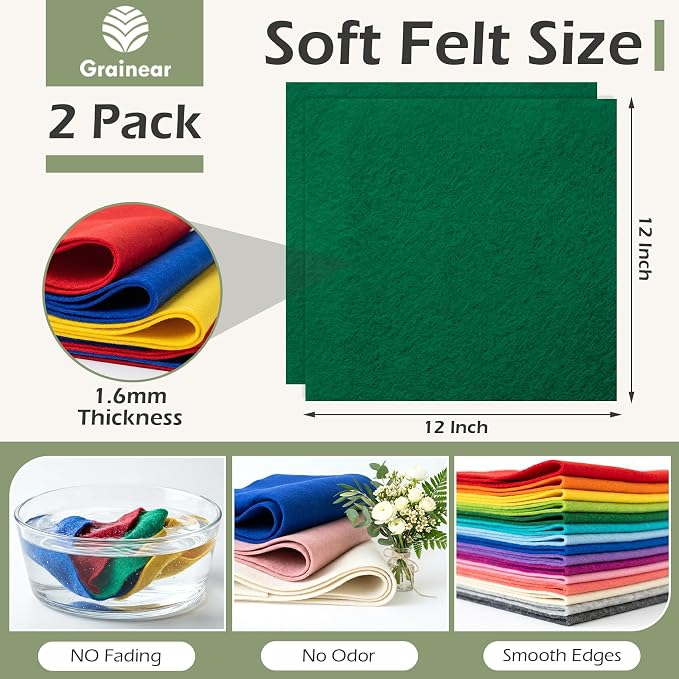 Hunter Green Soft Felt Sheets for Crafts, 1.6mm Thick, Handmade Crafts - Image 3