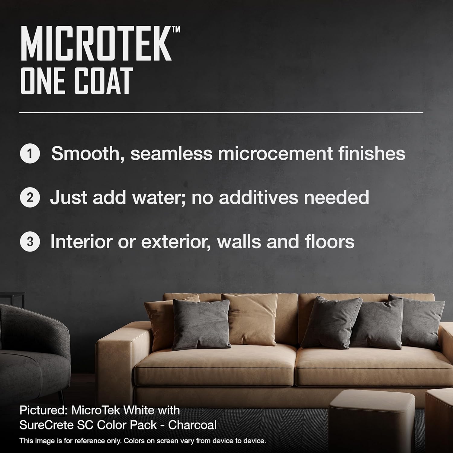 SureCrete MicroTek One Coat | Gray | 40 lb Bag | Microcement Overlay for Interior & Exterior Walls, Bathrooms, Fireplace Surrounds & Floors