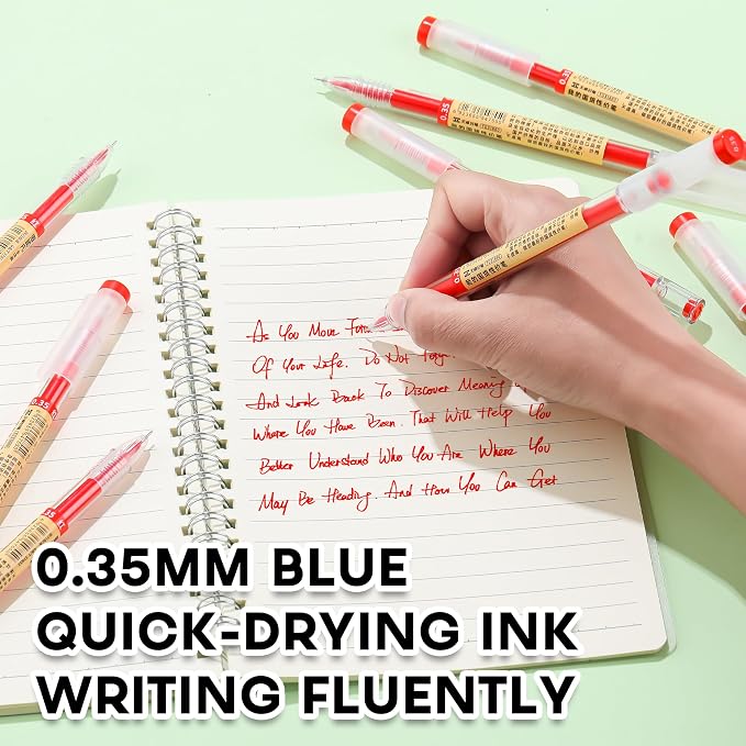 Japanese Style Red Gel Ink Pens, 0.35mm Extra Fine Point, No Smudge Quick Drying - Image 2