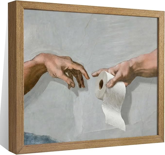 Funny Bathroom Wall Art, The Creation of Adam Toilet Paper Canvas Print by Unknown